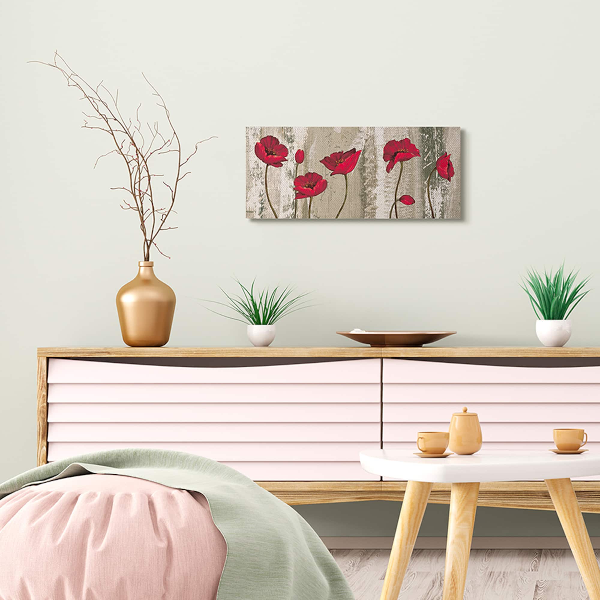 Stupell Industries Red Poppies Blooming Rustic Distressed Wood Grain Canvas Wall Art